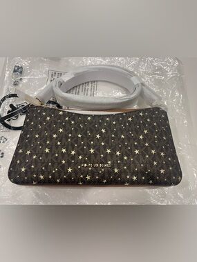 Michael Kors Arden Medium Crossbody Brown Logo Gold Stars NWT
